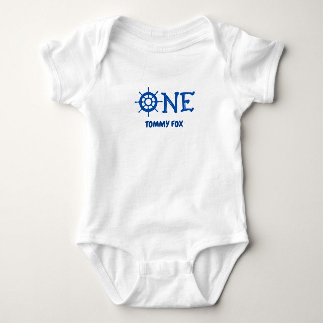 Personalized Name One Print Boat Whell  Baby Bodysuit (Front)