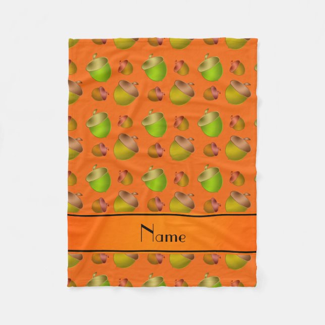 Personalized name orange acorns fleece blanket (Front)