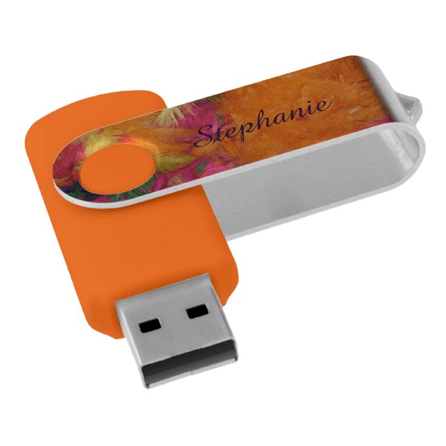 Personalized Name Orange and Hot Pink USB Flash Drive (Angled)