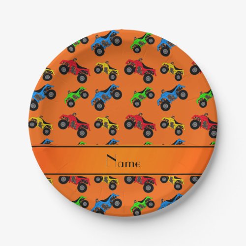 Personalized name orange atv pattern paper plates