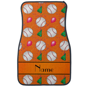 Personalized name orange baseball birthday car floor mat