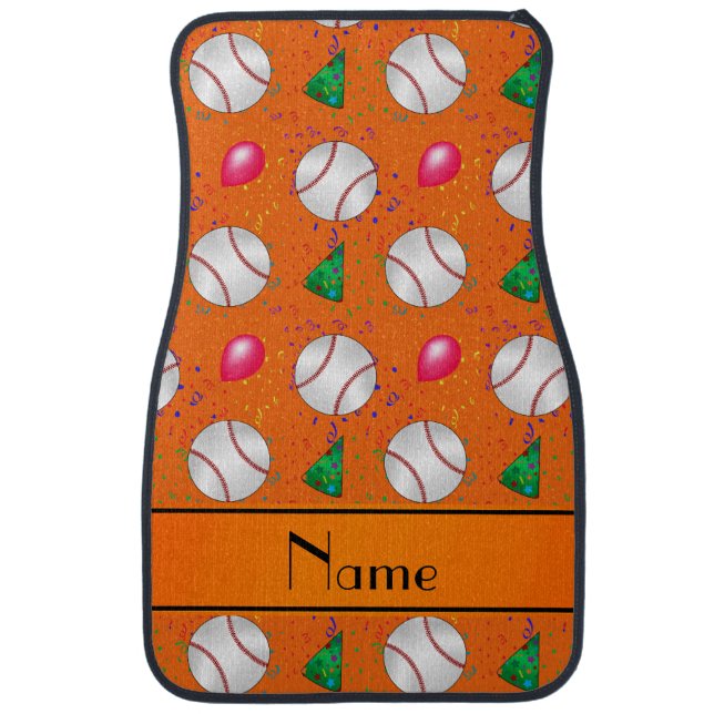 Personalized name orange baseball birthday car floor mat (Front)