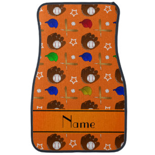 Personalized name orange baseball glove hats balls car mat