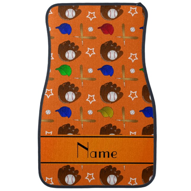 Personalized name orange baseball glove hats balls car mat (Front)