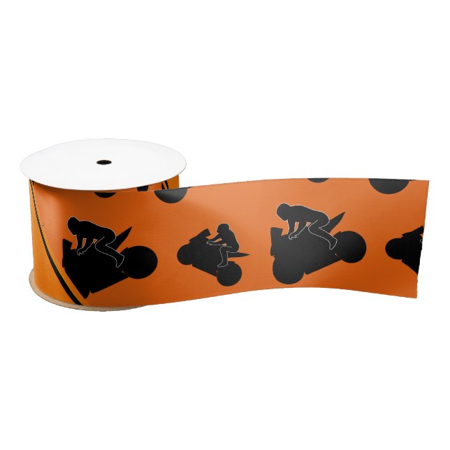 Personalized name orange black motorcycle racing satin ribbon (Spool)