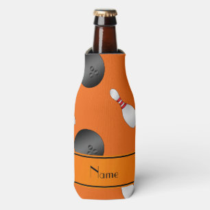 Personalized name orange bowling balls pins bottle cooler