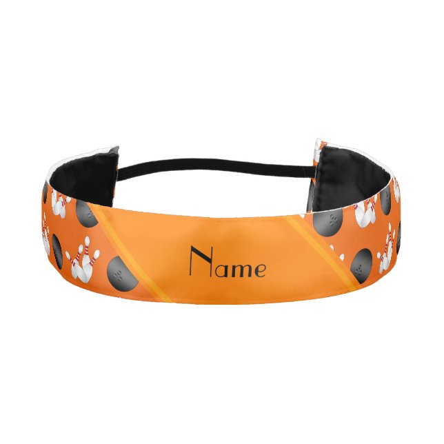 Personalized name orange bowling pattern athletic headband (Front)