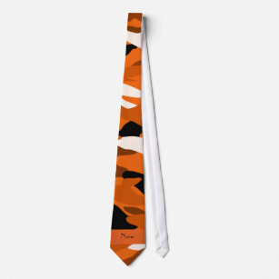 Personalized name orange camouflage neck tie