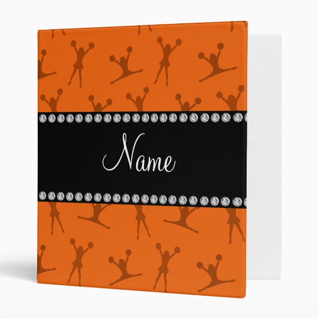 Personalized name orange cheerleader pattern 3 ring binder (Front/Inside)