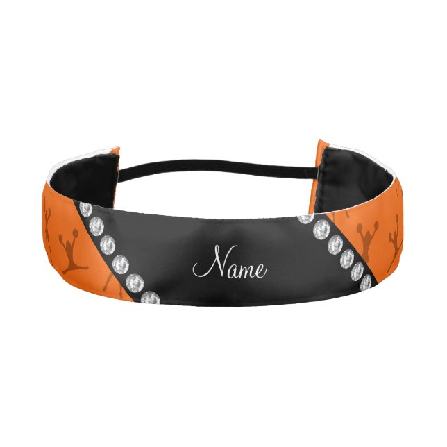 Personalized name orange cheerleader pattern athletic headband (Front)