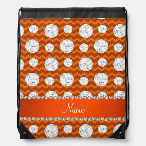 Personalized name orange chevrons volleyballs drawstring bag