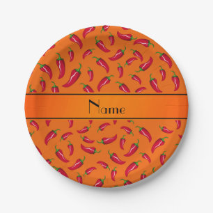 Personalized name orange chili pepper paper plates