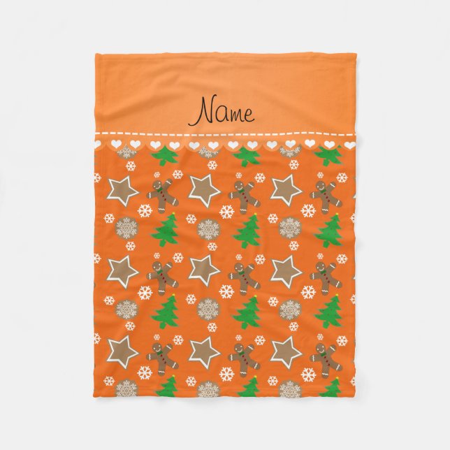 Personalized name orange christmas cookies fleece blanket (Front)