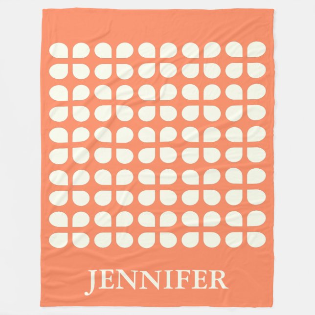 Personalized Name Orange Cream Retro Geometric Fleece Blanket (Front)