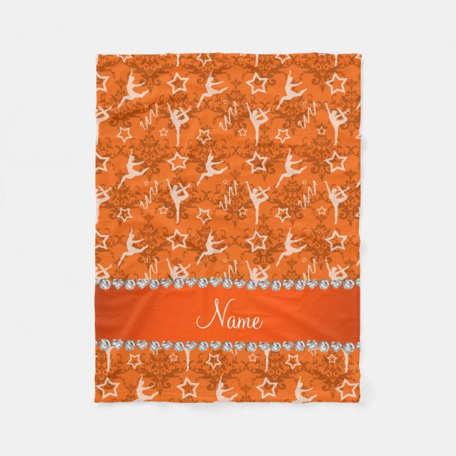 Personalized name orange damask gymnastics fleece blanket (Front)