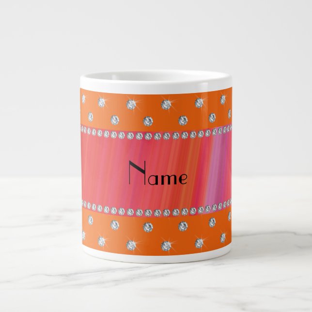 Personalized name orange diamonds giant coffee mug (Front)