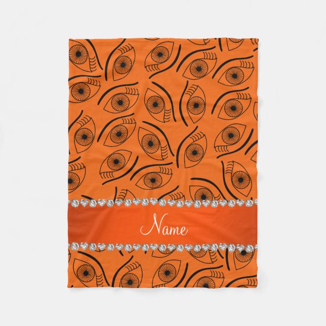 Personalized name orange eye pattern fleece blanket (Front)