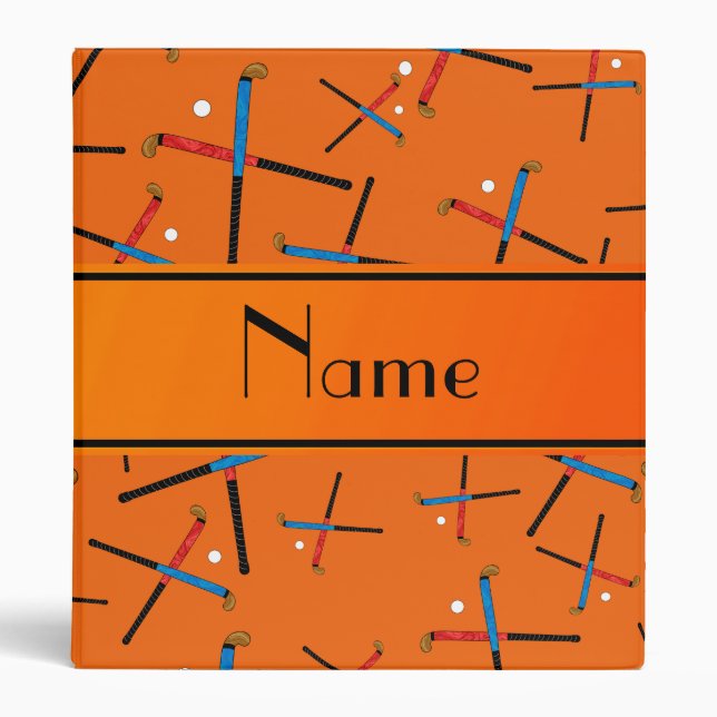 Personalized name orange field hockey pattern binder (Front)
