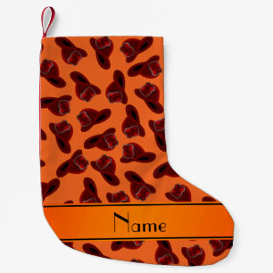 Personalized name orange fire helmets small christmas stocking