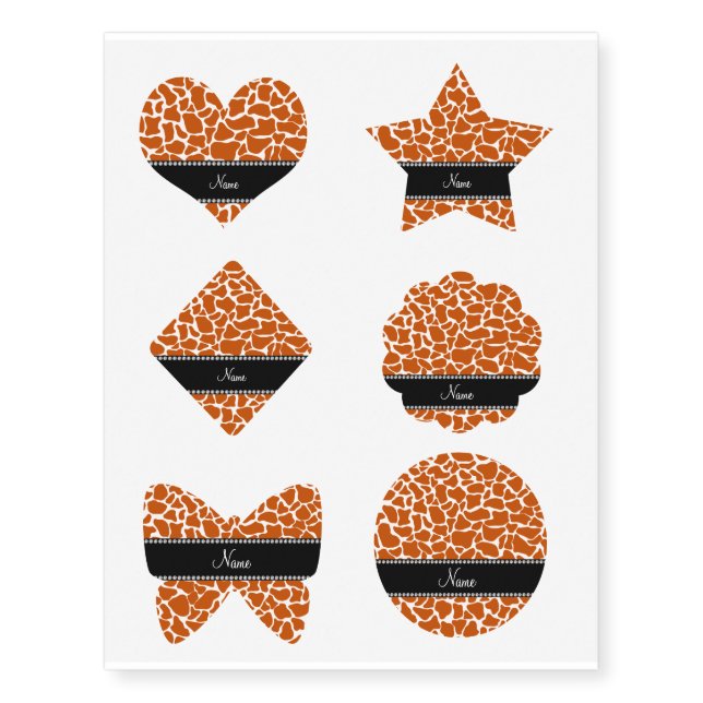 Personalized name orange giraffe pattern temporary tattoos (Front)