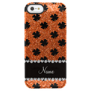 Personalized name orange glitter shamrocks clear iPhone SE/5/5s case
