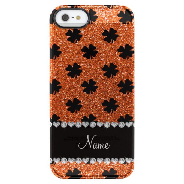 Personalized name orange glitter shamrocks uncommon iPhone case (Back)