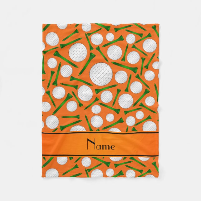 Personalized name orange golf balls tees fleece blanket (Front)