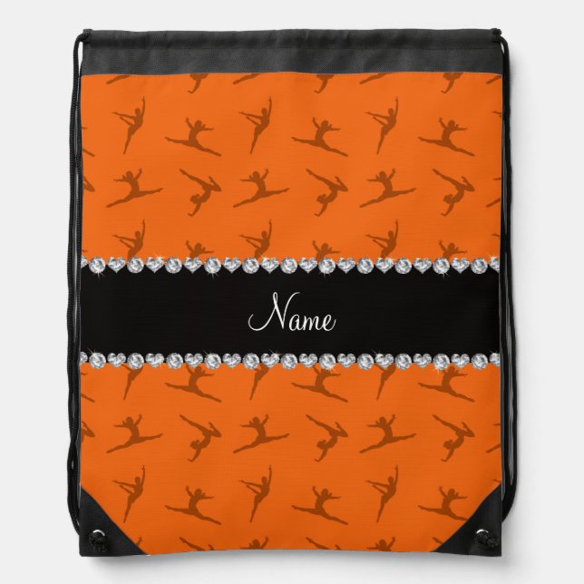 Personalized name orange gymnastics pattern drawstring bag (Front)