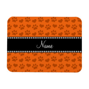 Personalized name orange hearts and paw prints magnet
