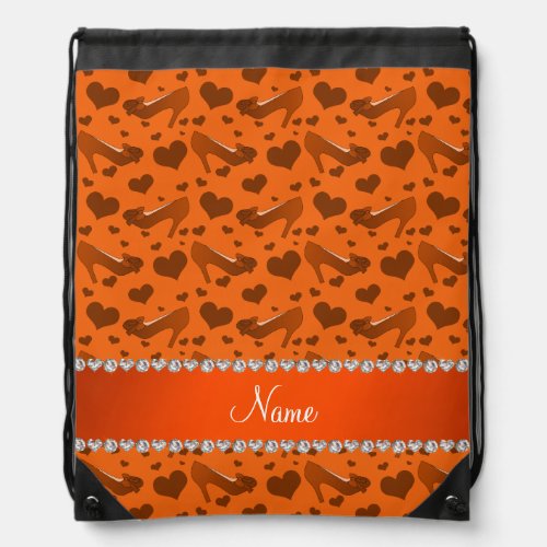 Personalized name orange hearts shoes bows drawstring bag