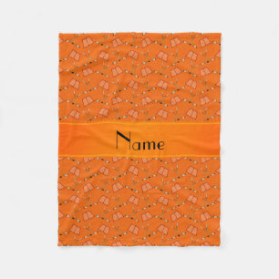 Personalized name orange hockey pattern fleece blanket