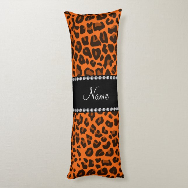 Personalized name orange leopard pattern body pillow (Back (Vertical))