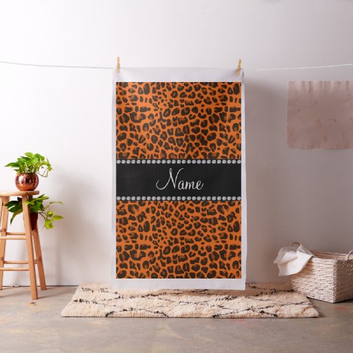 Personalized name orange leopard pattern fabric