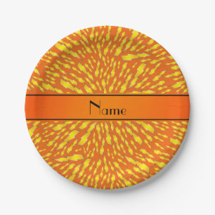 Personalized name orange lightning bolts paper plates