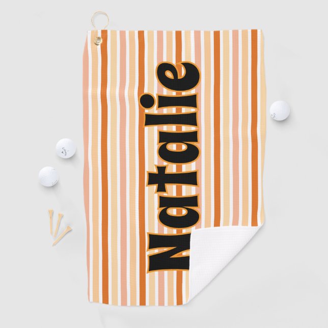 Personalized Name ORANGE LINE STRIPES Golf Towel (InSitu)