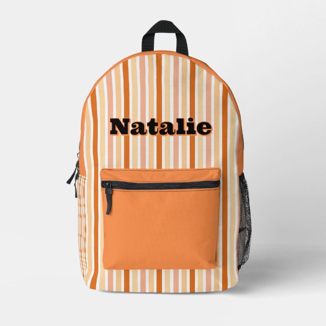Personalized Name ORANGE LINE STRIPES Printed Backpack (Front)