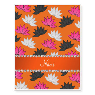 Personalized name orange lotus flowers temporary tattoos