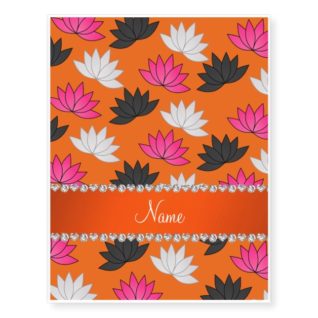Personalized name orange lotus flowers temporary tattoos (Front)