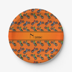 Personalized name orange motorcycles paper plates