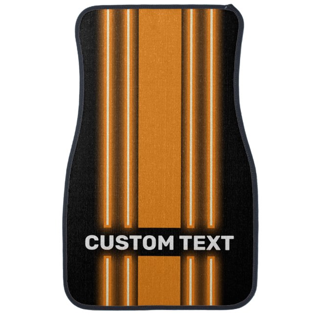 Personalized NAME Orange Neon Style Racing Stripes Car Floor Mat (Front)