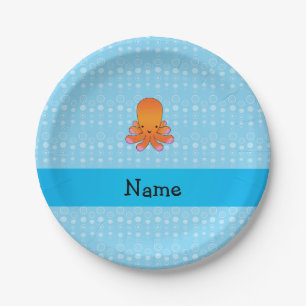 Personalized name orange octopus blue bubbles paper plates