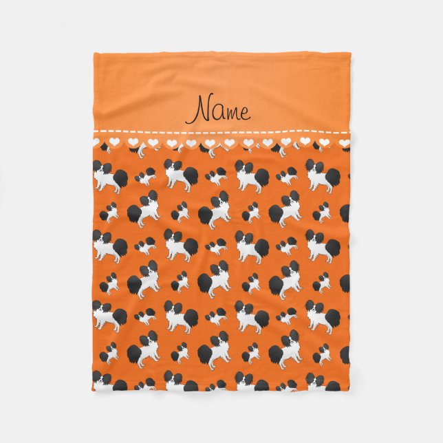 Personalized name orange Papillon dogs Fleece Blanket (Front)