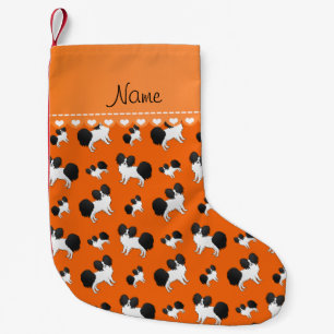 Personalized name orange Papillon dogs Small Christmas Stocking