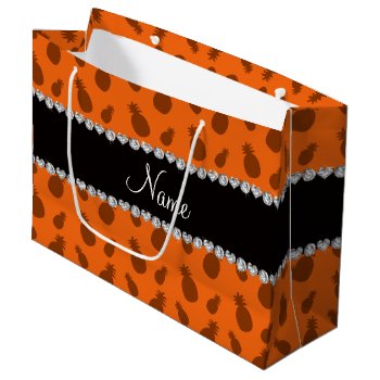 Personalized Name Orange Pineapples Large Gift Bag by Brothergravydesigns at Zazzle