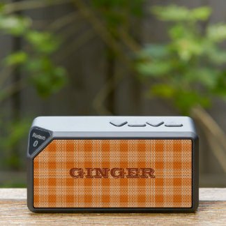 Personalized Name Orange Plaid Gingham Pattern Bluetooth Speaker