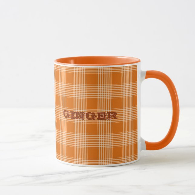 Personalized Name Orange Plaid Gingham Pattern Mug (Right)