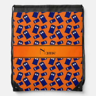 Personalized name orange police box drawstring bag