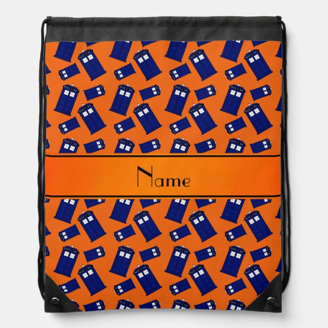 Personalized name orange police box drawstring bag (Front)