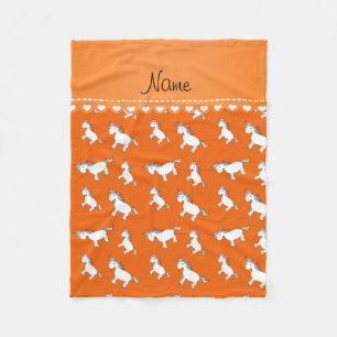 Personalized name orange rainbow unicorns fleece blanket