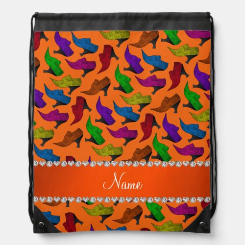 Personalized name orange rainbow vintage shoes drawstring bag